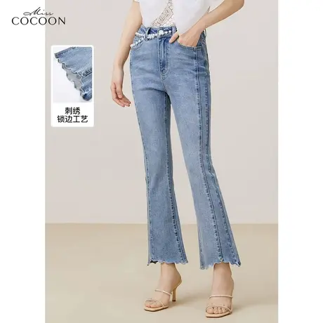 missCOCOON高腰水洗牛仔裤女2023夏装新款高级感微喇百搭休闲裤子图片