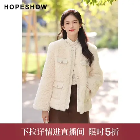 【直播专享】冬季香风单排扣圆领仿羊毛皮草外套90122360401红袖图片