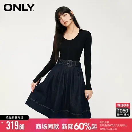 ONLY夏季时尚气质百搭针织拼接设计百褶收腰显瘦连衣裙|123442006图片