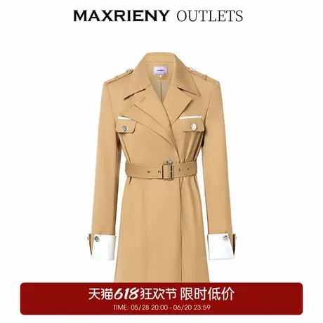 【奥莱】MAXRIENY都市风卡其撞色风衣中长款装大衣图片