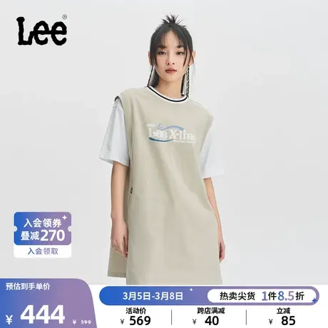 Lee舒适牡蛎白女假两件篮球式印花短袖连衣裙休闲LWT0082474DR图片