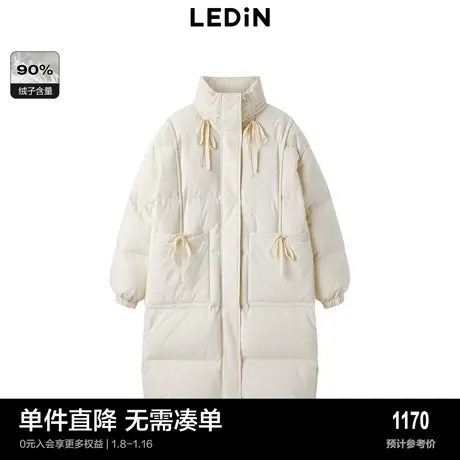 【商场同款】乐町蝴蝶结羽绒服甜美中长款白色羽绒外套C1ACD4279图片
