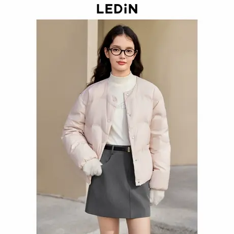 乐町无领宽松羽绒服女2024年冬季新款短款简约好穿圆领羽绒外套图片