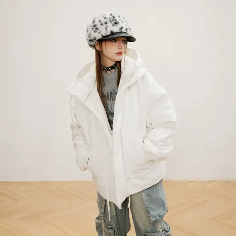 设计感复古连帽棉服女加厚冬天外套2023年新款潮牌高级感宽松棉衣图片