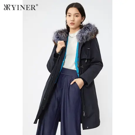 *YINER音儿奥莱女装冬季狐狸毛领连帽派克服皮草图片