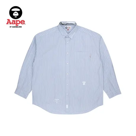 Aape旗舰店男装秋冬纯色印花猿颜刺绣竖条纹长袖衬衫8395XAI商品大图