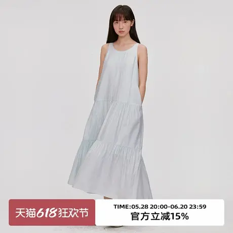 omont蛋挞家气质通勤无袖背心连衣裙2025夏季圆领设计感中长裙子图片