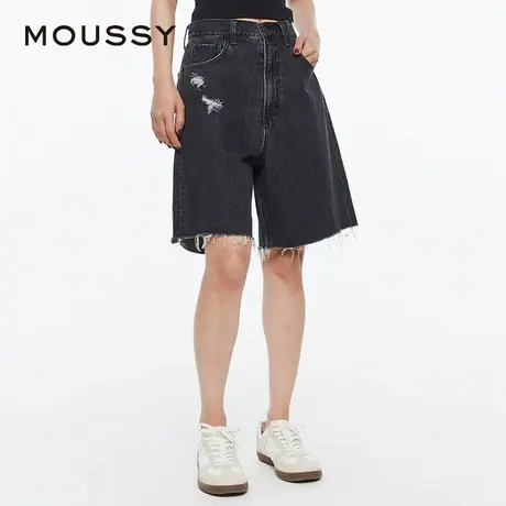 MOUSSY 夏季日系摇滚风做旧水洗宽松五分牛仔短裤女028HS411-0011图片