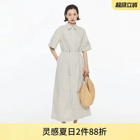 MOUSSY 夏季舒适气质通勤风腰带长款衬衫连衣裙010HS233-0151图片
