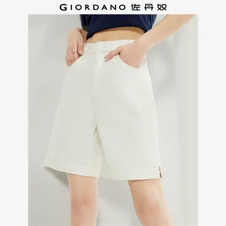 佐丹奴短裤女装纯棉彩牛梭织开叉翻边裤脚中腰短裤 13404308图片