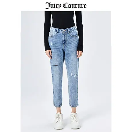 Juicy Couture橘滋美式夏季新款时尚高腰水磨潮流破洞牛仔长裤女图片
