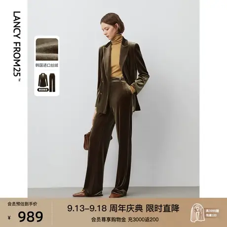 朗姿2023年冬季新款复古高级感垂感显瘦丝绒裤休闲裤显高阔腿裤女图片