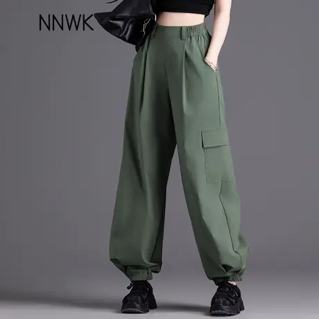 美式工装裤束脚休闲裤女2025新款冰丝速干裤夏季薄款军绿色哈伦裤图片