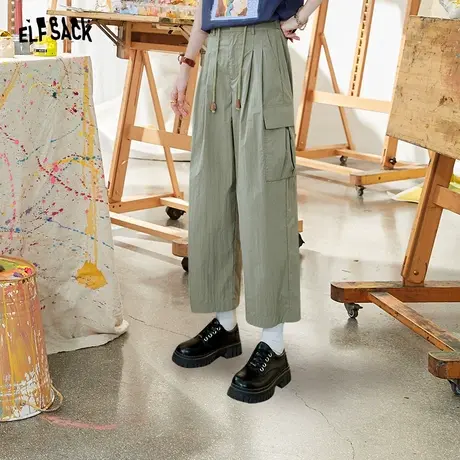 妖精的口袋高腰工装裤女2023夏季新款宽松显瘦阔腿直筒薄款九分裤图片