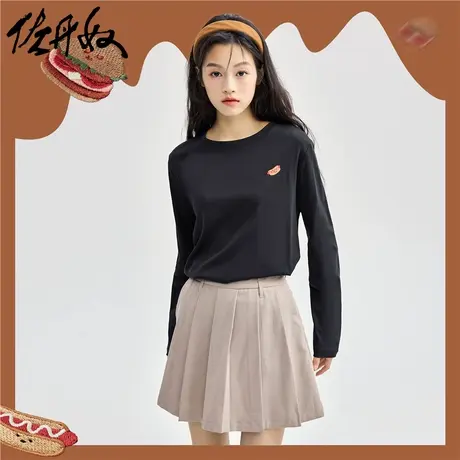 佐丹奴T恤女装纯棉食物刺绣双面布针织圆领长袖T恤 13324551图片