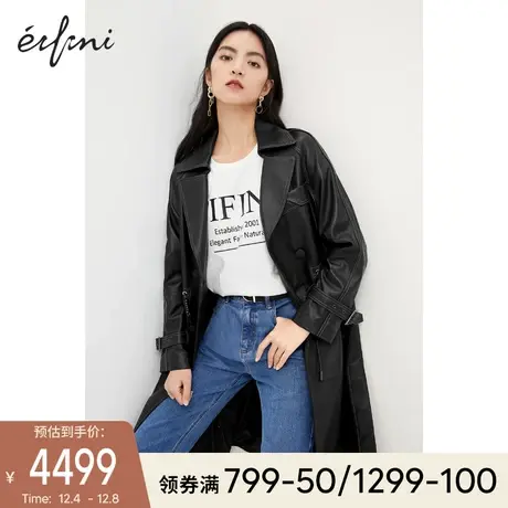 伊芙丽皮衣2021年春装新款皮夹克小个子黑色长款韩版宽松皮衣外套图片