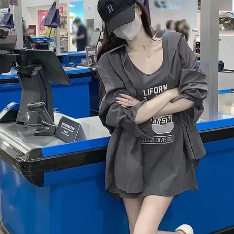 美式复古纯棉港风吊带坎肩背心无袖t恤女夏季外穿宽松篮球服上衣图片