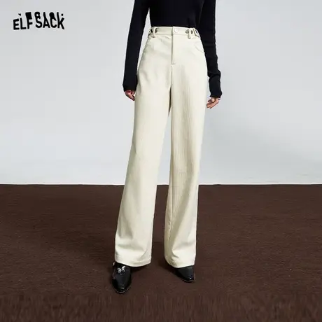 妖精的口袋高腰宽松休闲裤女2023冬季新款小个子显瘦灯芯绒长裤图片