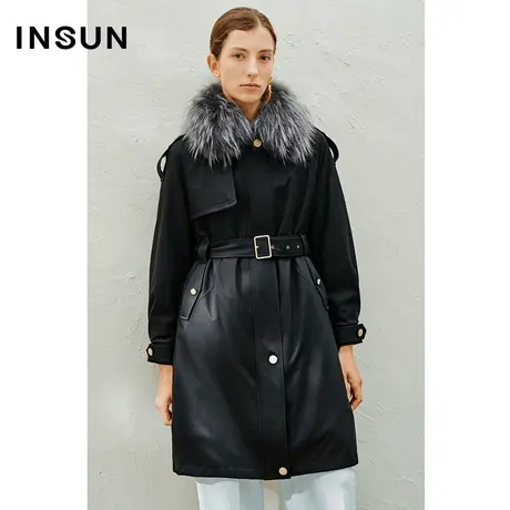 INSUN恩裳线上专选春季毛领兔毛皮内胆派克服图片