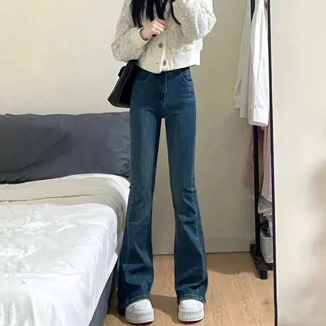 复古微喇牛仔裤女春秋款2023新款高腰显瘦小个子马蹄裤弹力喇叭裤图片