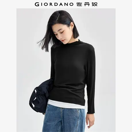 佐丹奴T恤女装木耳边小高领莫代尔针织长袖T恤 13324901图片