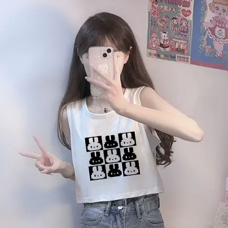 纯棉吊带运动坎肩背心无袖t恤女夏季设计感小众外穿短款辣妹上衣图片