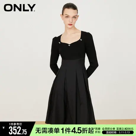 ONLY夏季时尚肌理感法式收腰修身中长款假两件连衣裙女|123107045图片