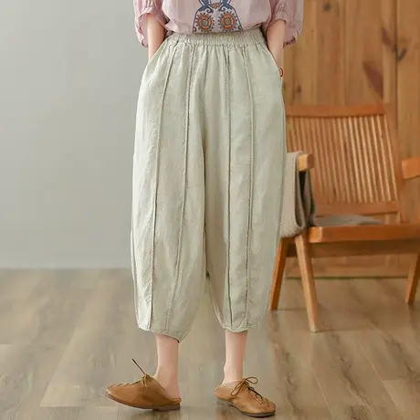 dza 高腰显瘦亚麻休闲裤女2023夏薄款直筒裤萝卜裤宽松棉麻哈伦裤图片