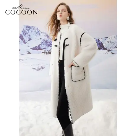 missCOCOON静奢风撞色木耳边2023冬新款女装复古羊毛颗粒皮草图片