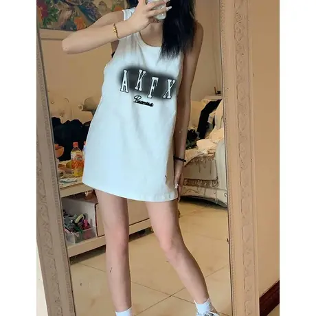 纯棉吊带运动坎肩背心无袖t恤女夏季设计感小众外穿宽松挂脖上衣图片