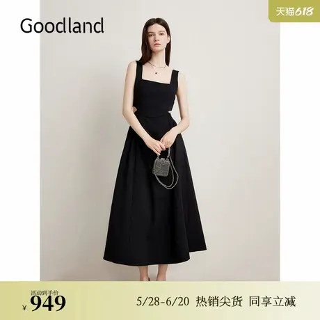 【博主同款】Goodland美地春季小黑裙舞蹈艺术家吊带连衣裙图片