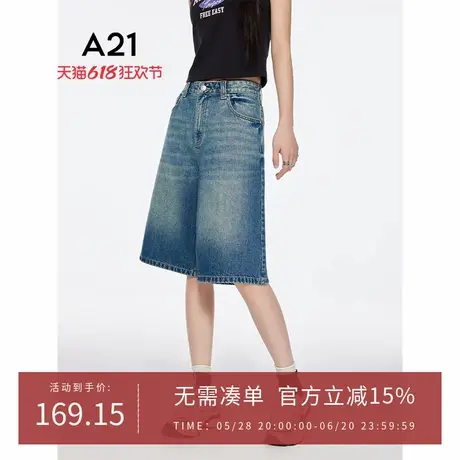 A21女装做旧牛仔裤2025夏季新款简约五分裤宽松阔腿裤F452226028图片