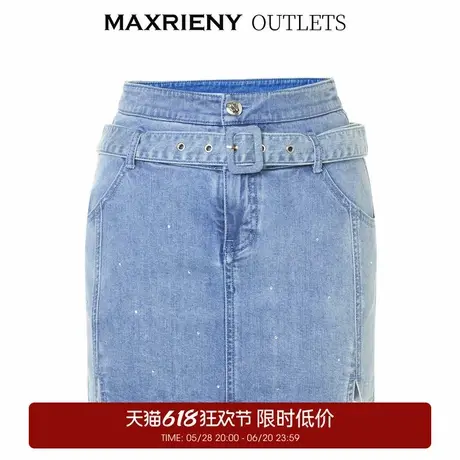 【奥莱】MAXRIENY烫钻双腰头牛仔半身短裙秋季高腰包臀裙子图片