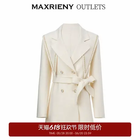 【奥莱】MAXRIENY白色绵羊毛外套中长款秋季搭片领首要大衣图片