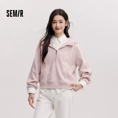[商场同款]森马卫衣女连帽插肩袖宽松2024新款冬季纯色衣服简约风图片