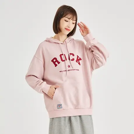 唐狮文字绣花连帽卫衣女春秋新款韩版卫衣宽松潮青少年外穿上衣图片