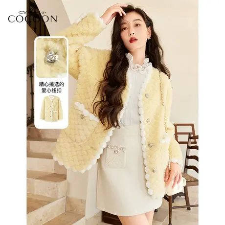 MISSCOCOON羊羔毛小香风外套女2022新款冬季撞色毛茸茸绵羊毛皮草图片