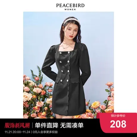 太平鸟高级感西装式连衣裙2022秋冬新款法式复古气质裙子过年战袍图片