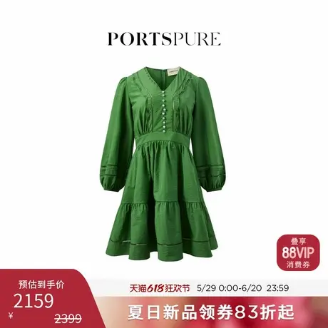 宝姿PORTSPURE女装2025夏季新品自然法式森女褶皱镂空收腰连衣裙图片