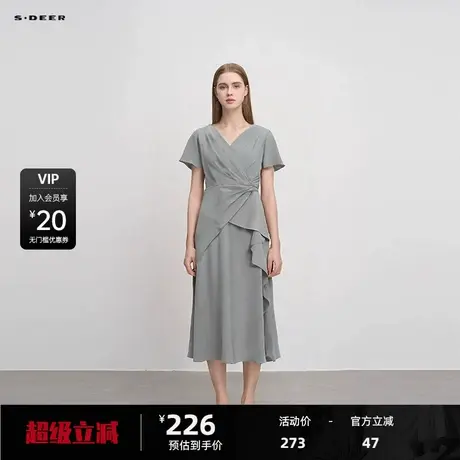 sdeer圣迪奥女装V领解构裁剪不规则垂坠连衣裙S223Z12V2图片