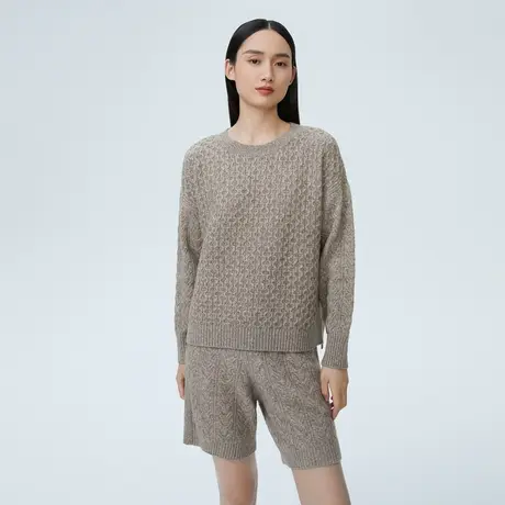 LANCY/朗姿羊毛秋季新款套头针织女宽松短款长袖毛衣女圆领奥莱图片