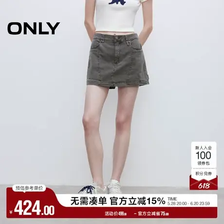 ONLY2025夏季新款酷感做旧水洗松紧腰头设计工装裤裙休闲裤短裤女图片
