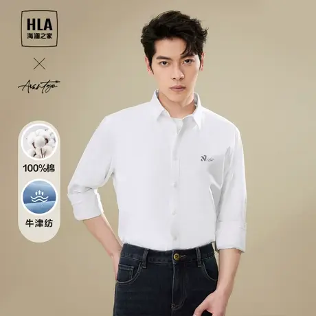 HLA海澜之家轻商务时尚长袖衬衫春秋字母刺绣纯棉正装衬衣男上班图片