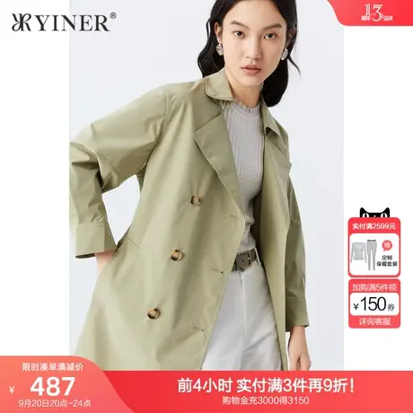 YINER音儿女装春季新款西装领中长款风衣外套图片