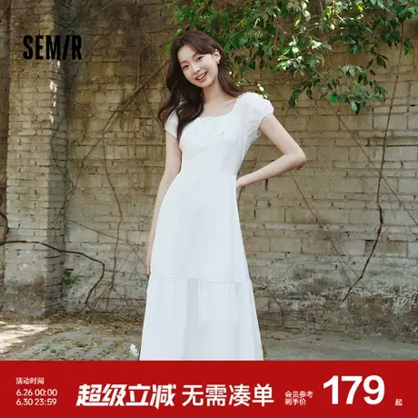 森马连衣裙女白月光气质温柔夏季2025新款蝴蝶结优雅U领长裙初恋图片