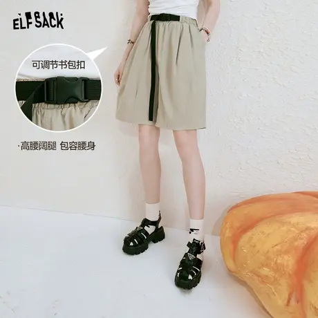 妖精的口袋高腰阔腿工装短裤女2023夏季新款宽松休闲薄款五分裤子图片