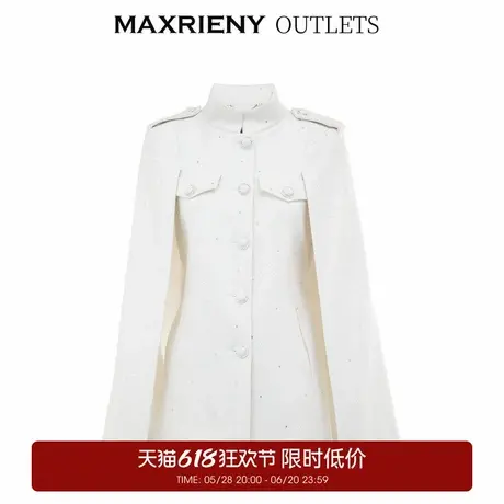 【奥莱】MAXRIENY收腰斗篷大衣米白色秋装廓形复古风衣女图片