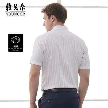 雅戈尔奥莱 男装短袖衬衫中青年免烫蓝色条纹衬衣寸衫商品大图