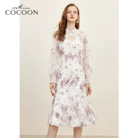 MISSCOCOON新中式镂空鱼尾裙女24春装新款气质连衣裙图片