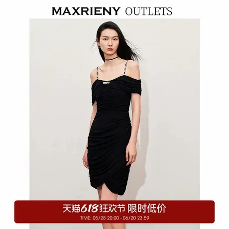 【奥莱】MAXRIENY精致派对抽褶一字肩吊带连衣裙图片